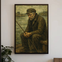 Elderly Fisherman's Contemplative Solitude Artistic Poster PosterGoat