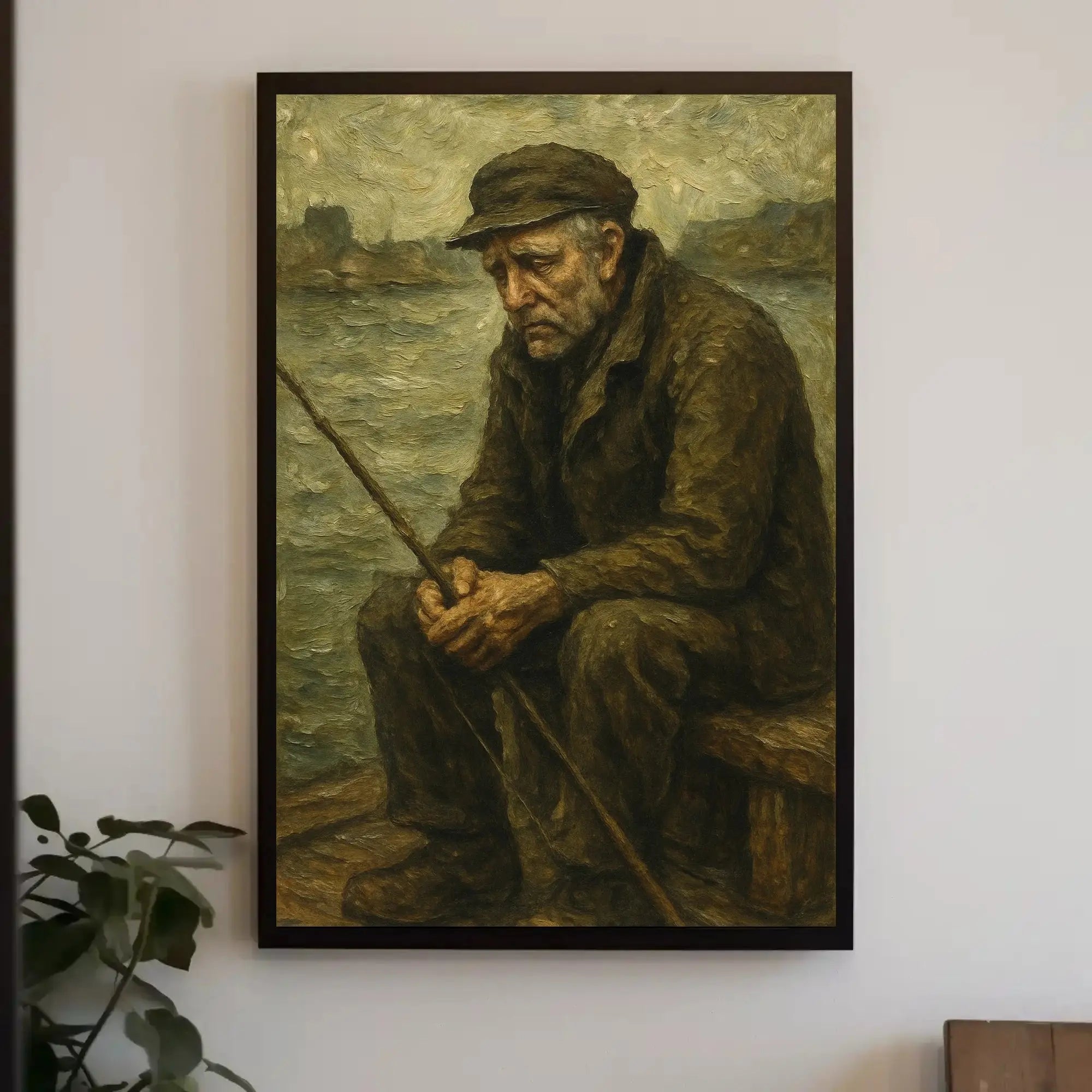 Elderly Fisherman's Contemplative Solitude Artistic Poster PosterGoat