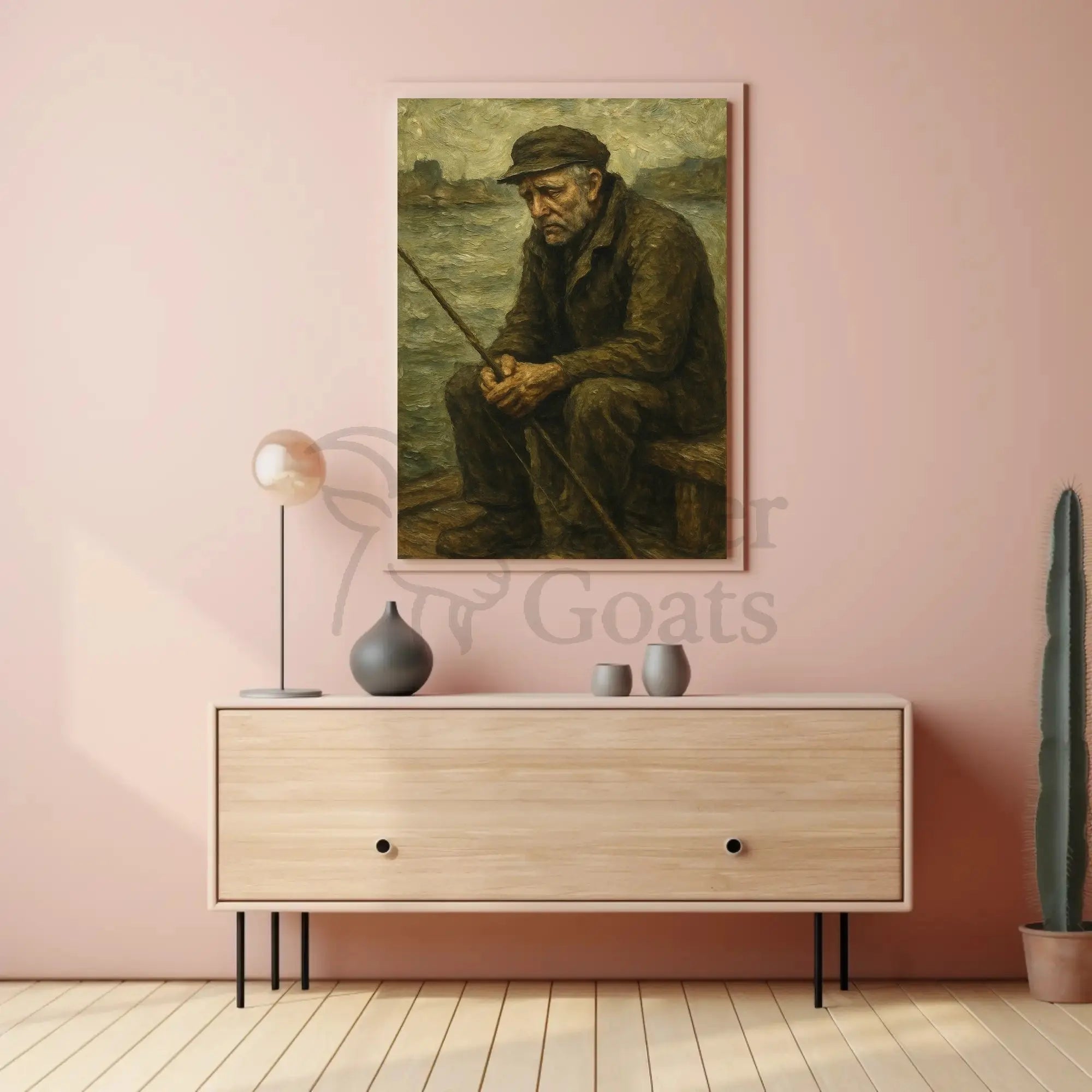 Elderly Fisherman's Contemplative Solitude Artistic Poster PosterGoat