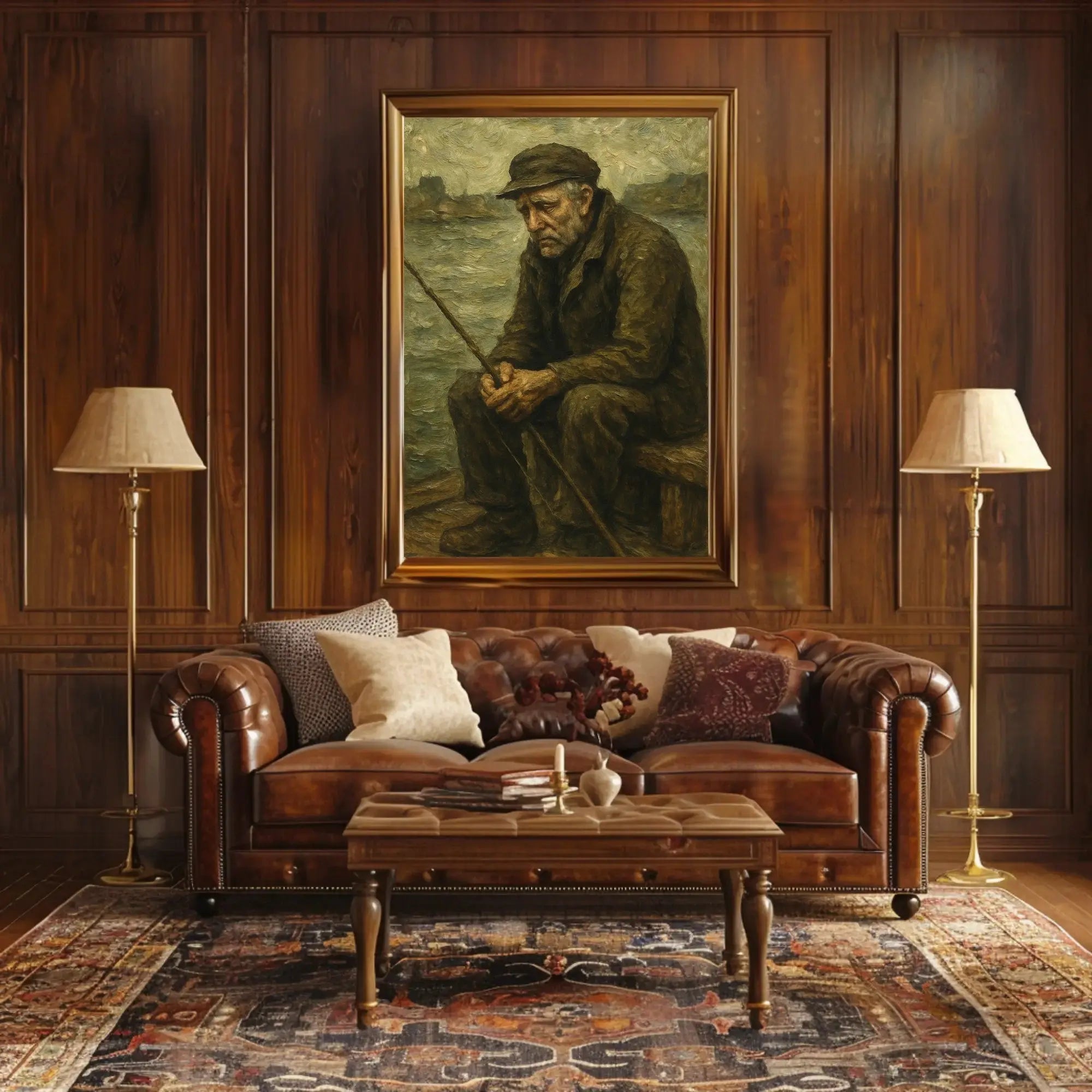 Elderly Fisherman's Contemplative Solitude Artistic Poster PosterGoat