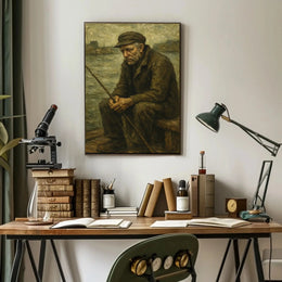 Elderly Fisherman's Contemplative Solitude Artistic Poster PosterGoat
