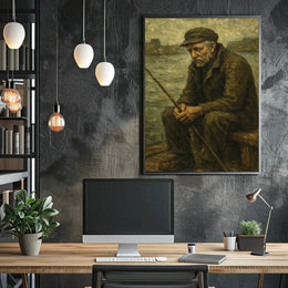 Elderly Fisherman's Contemplative Solitude Artistic Poster PosterGoat
