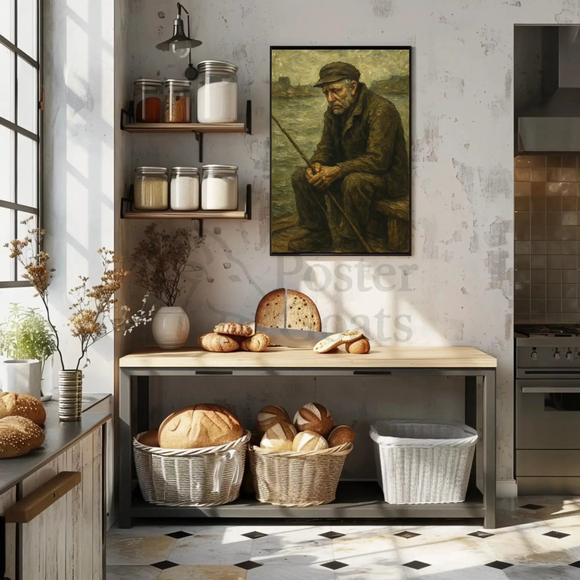 Elderly Fisherman's Contemplative Solitude Artistic Poster PosterGoat