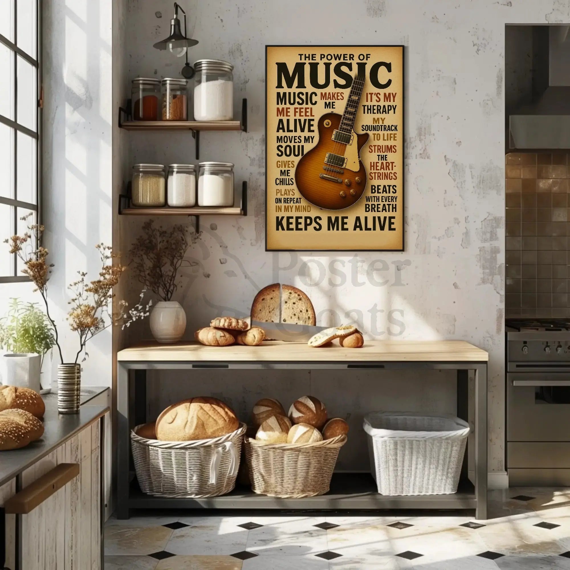 Electric Guitar Passion Retro Music Art Poster PosterGoat