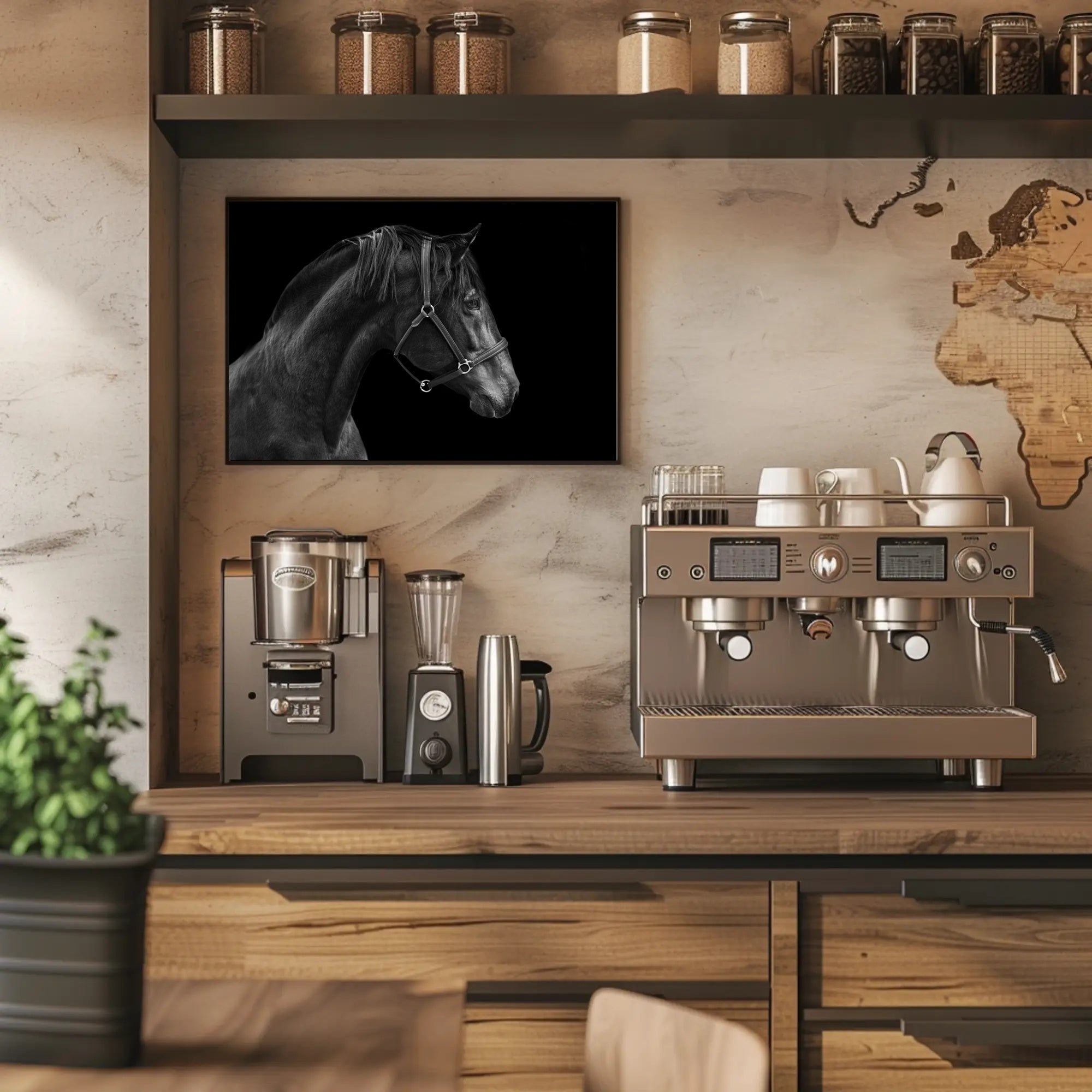 Elegance and Strength: Black and White Horse Animal Poster PosterGoat