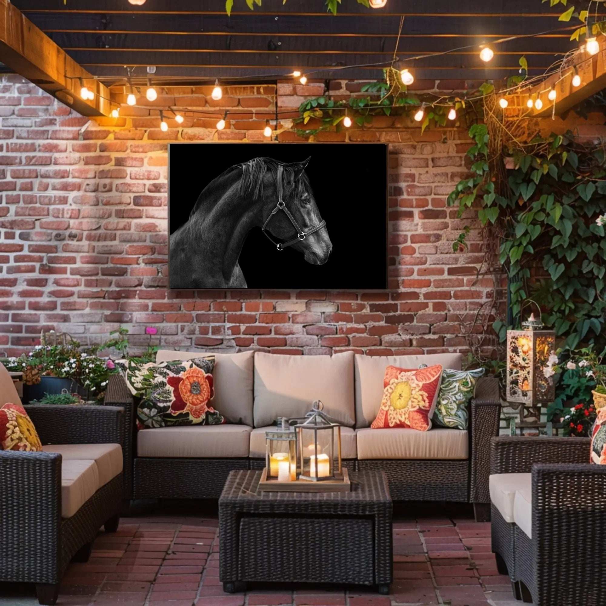Elegance and Strength: Black and White Horse Animal Poster PosterGoat