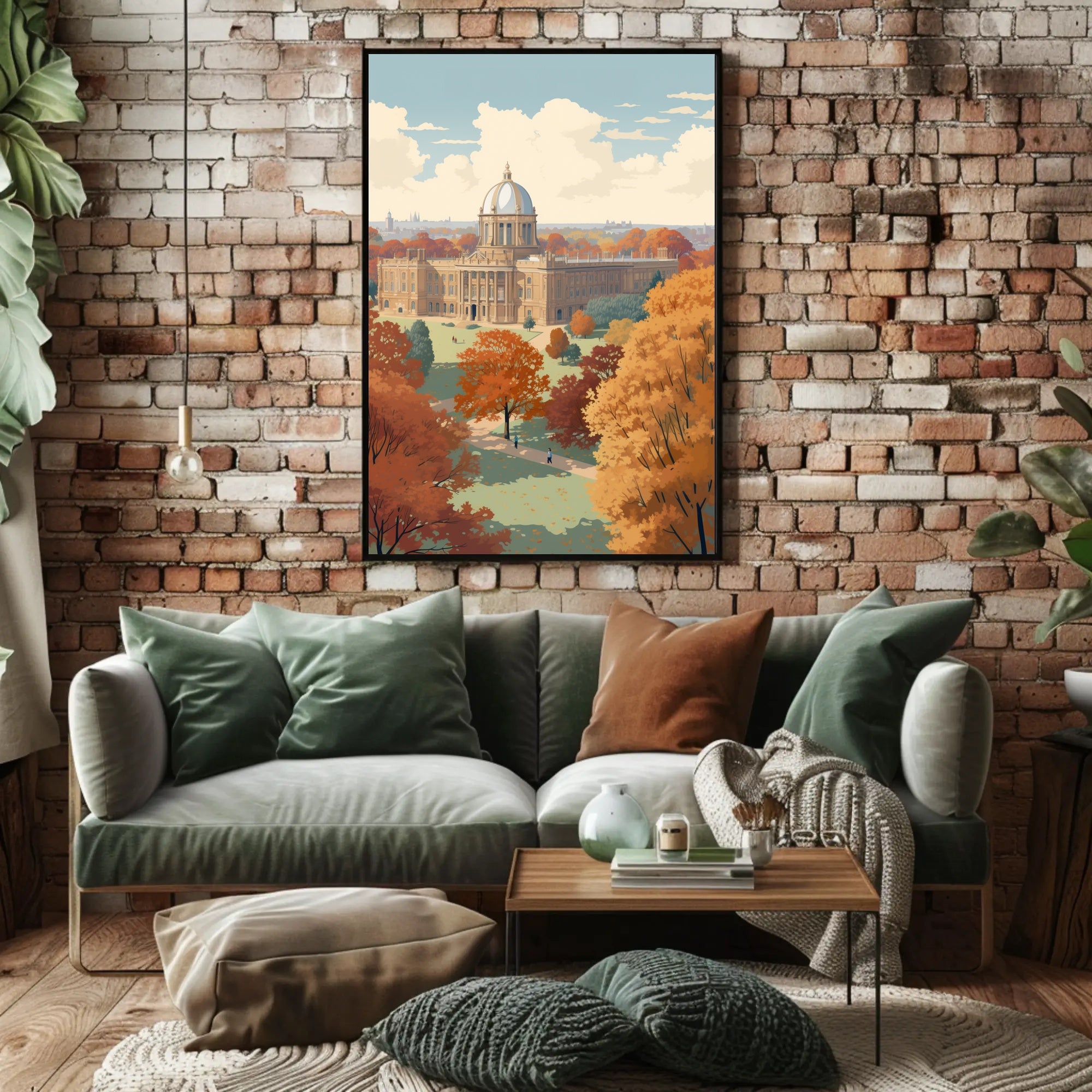 Elegant Autumn Building in Serene Heritage Poster PosterGoat
