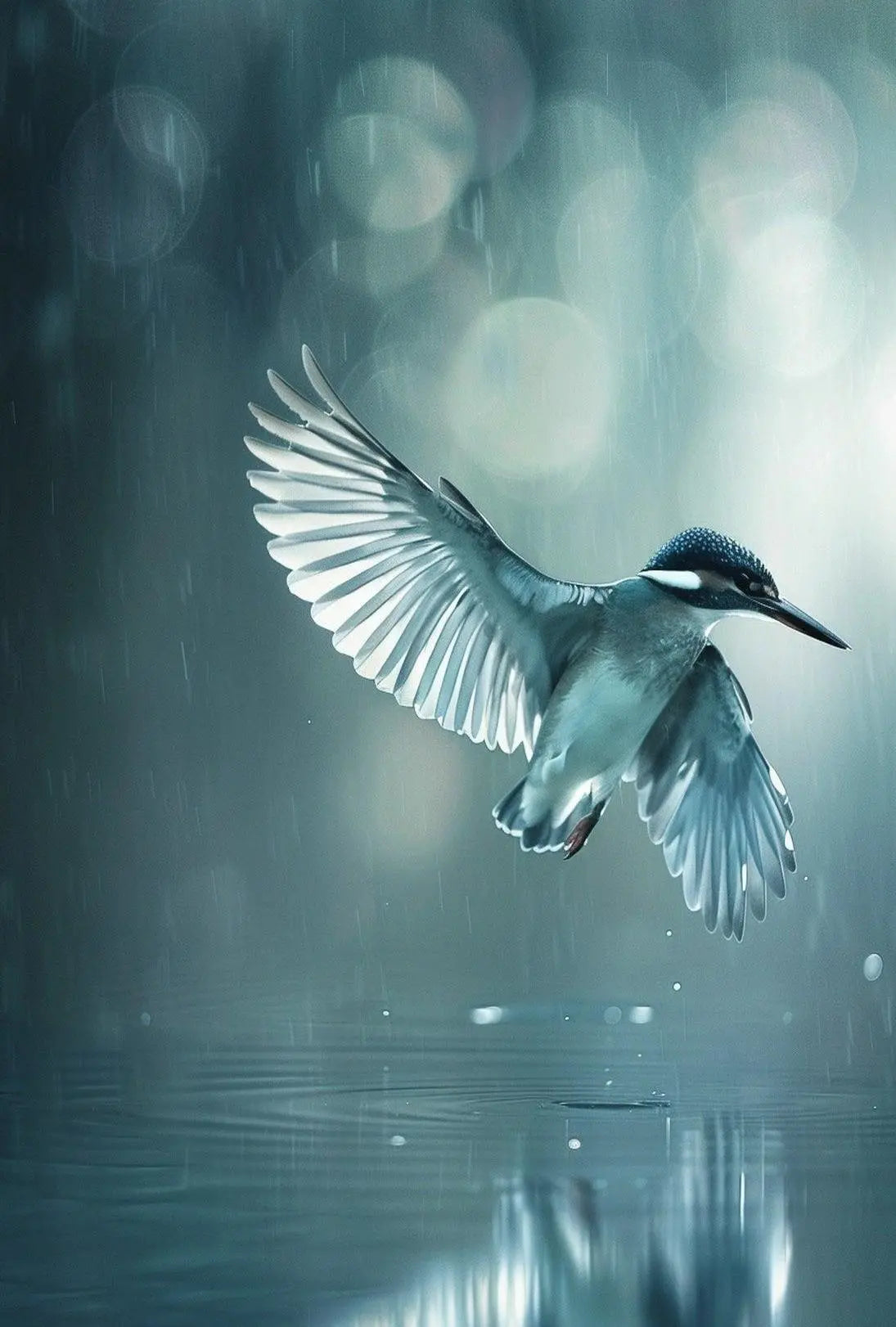 Elegant Bird Mid-Flight Artistic Nature Scene Animal Poster PosterGoat