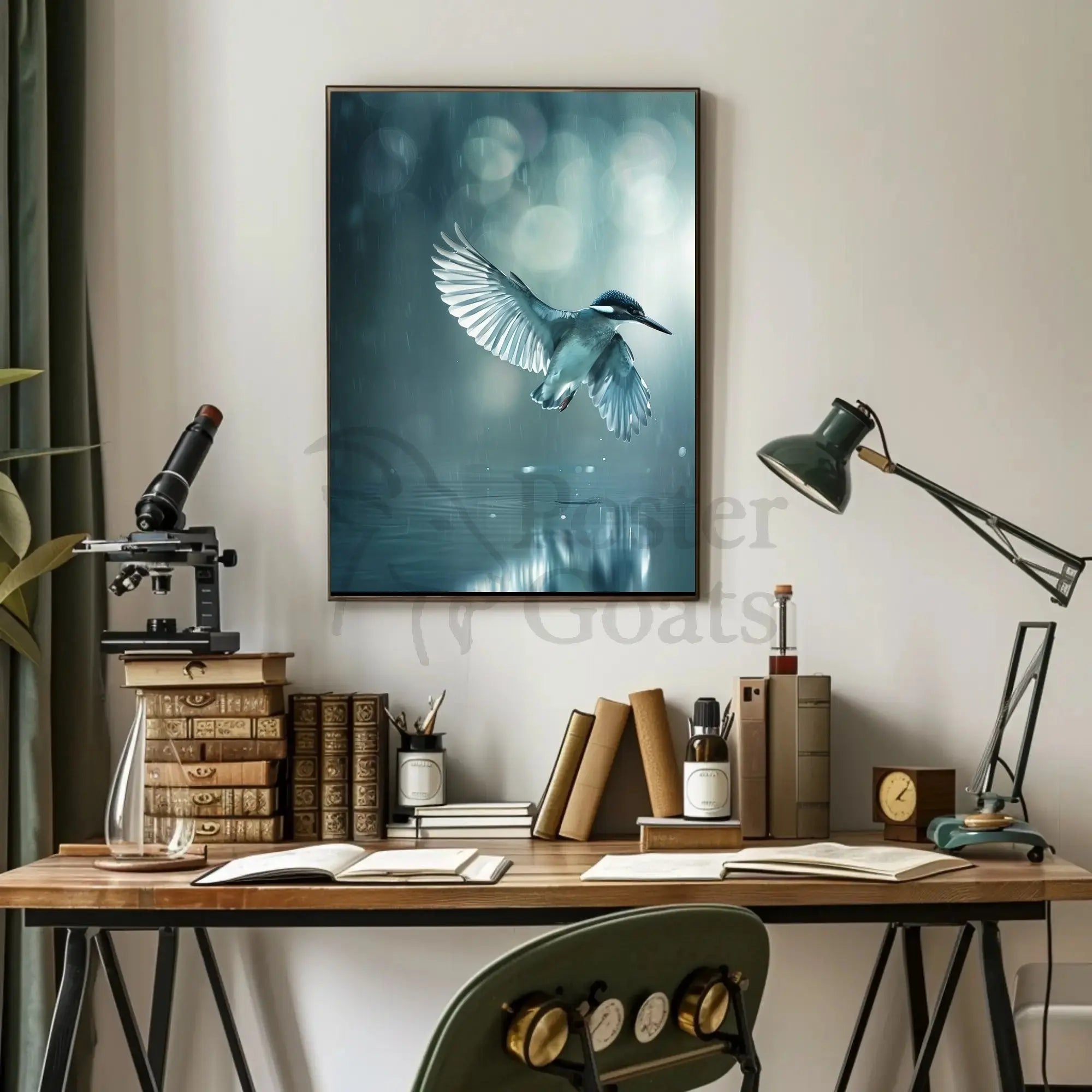 Elegant Bird Mid-Flight Artistic Nature Scene Animal Poster PosterGoat