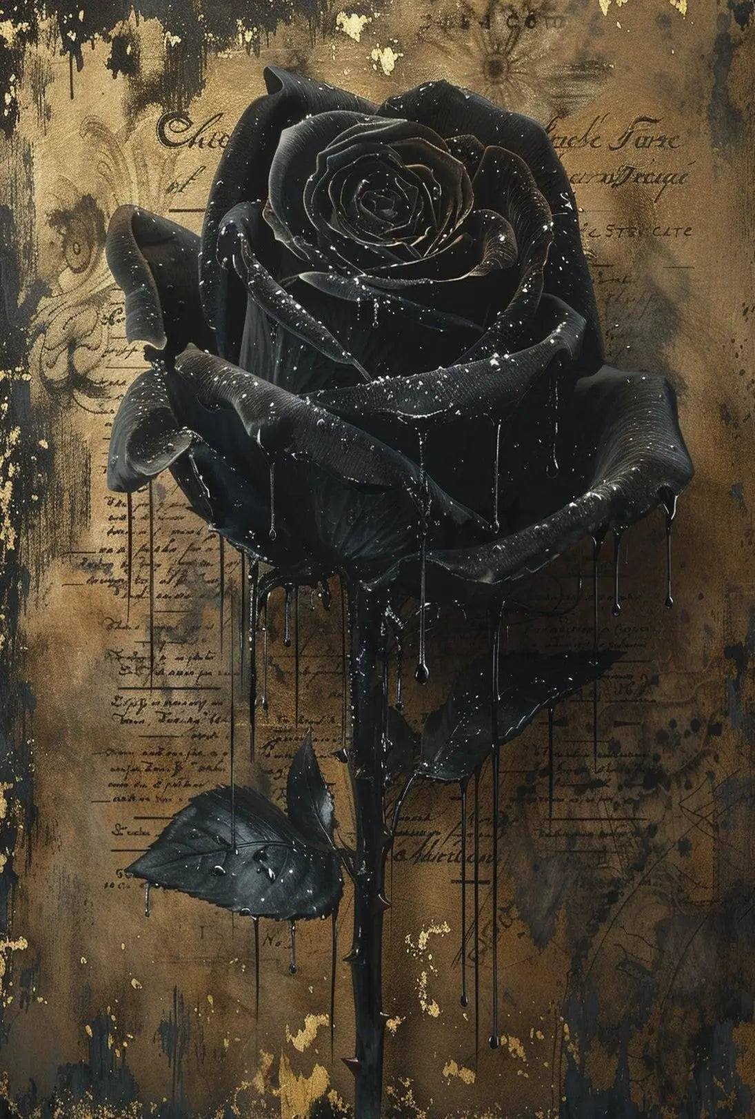 Elegant Black Rose with Gold Background Artistic Poster PosterGoat