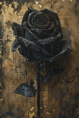 Elegant Black Rose with Gold Background Artistic Poster PosterGoat