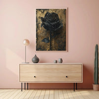 Elegant Black Rose with Gold Background Artistic Poster PosterGoat