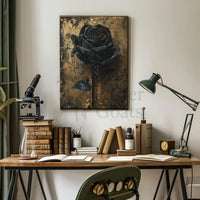 Elegant Black Rose with Gold Background Artistic Poster PosterGoat