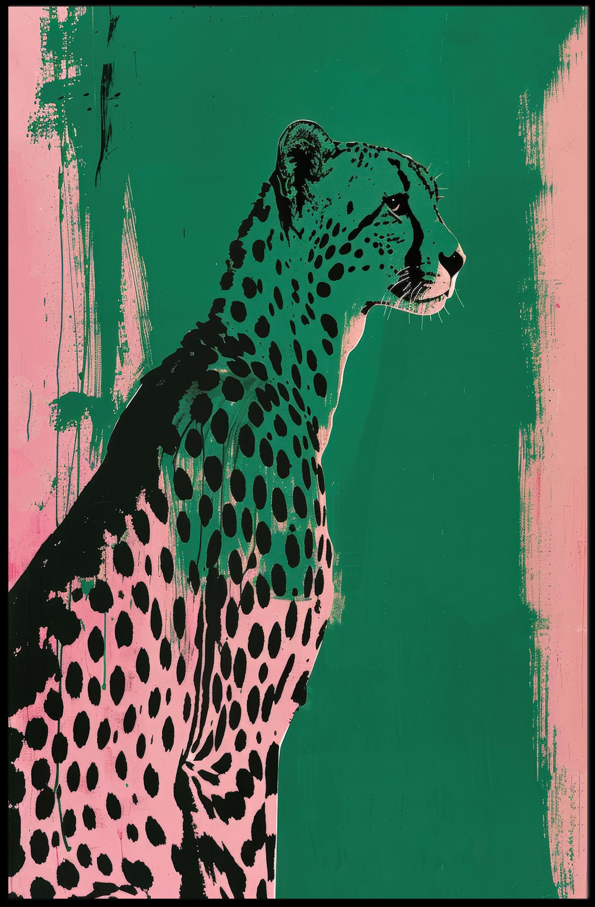 Elegant Cheetah Illustration on Artistic Animal Poster PosterGoat