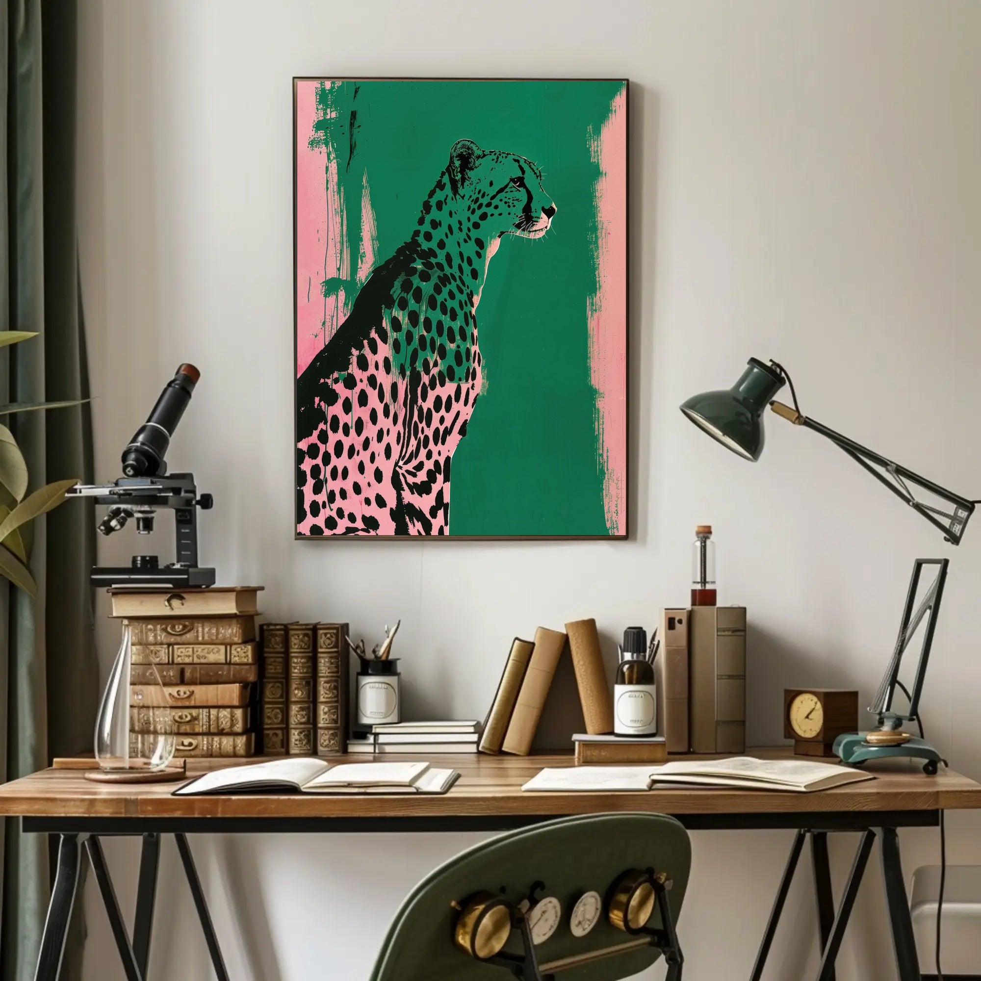 Elegant Cheetah Illustration on Artistic Animal Poster PosterGoat