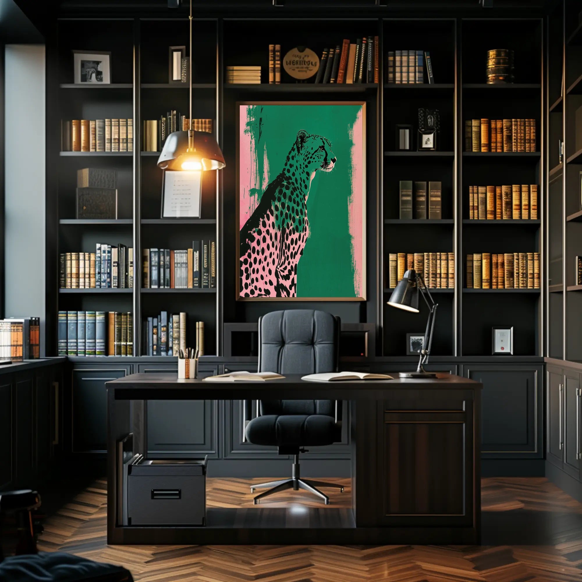 Elegant Cheetah Illustration on Artistic Animal Poster PosterGoat