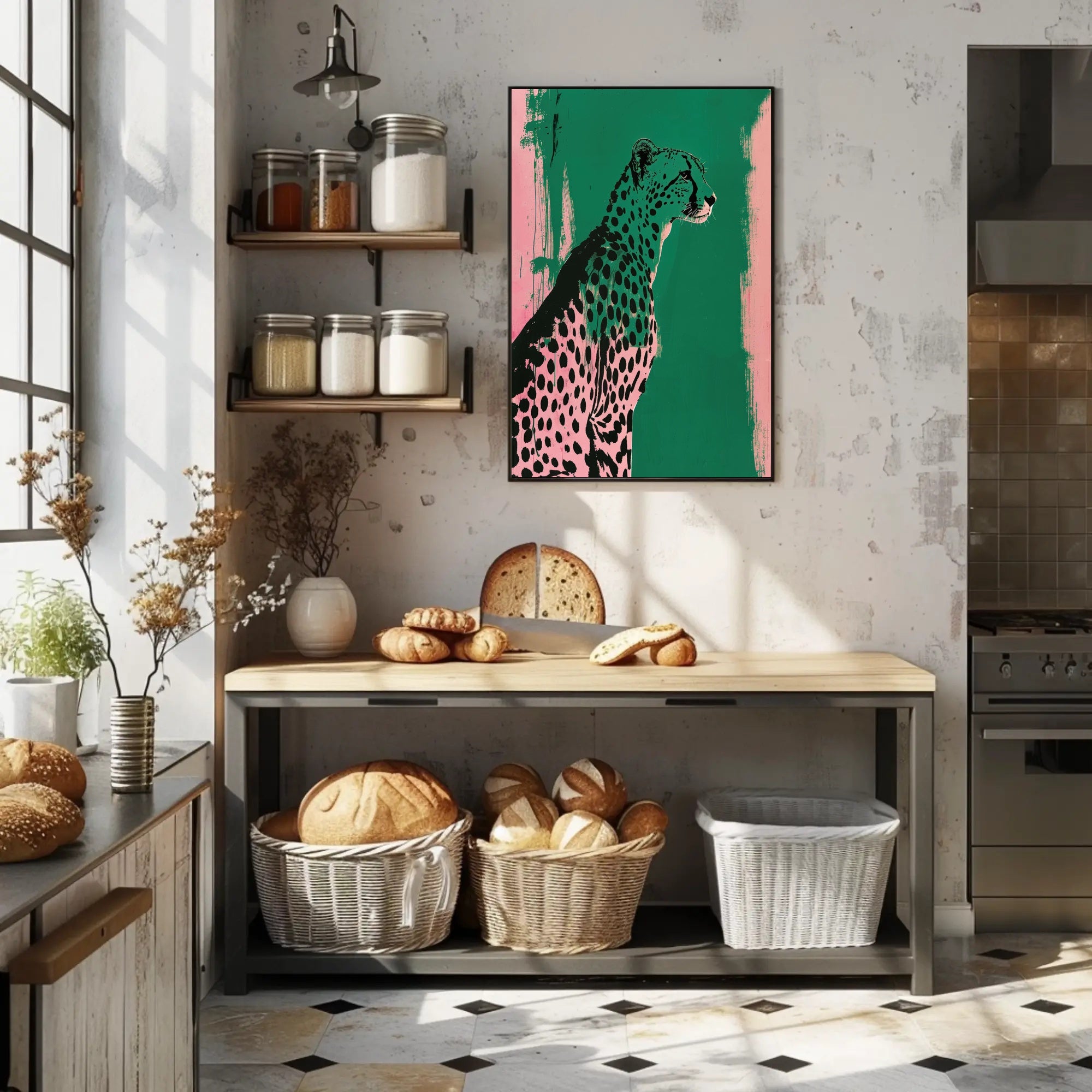Elegant Cheetah Illustration on Artistic Animal Poster PosterGoat