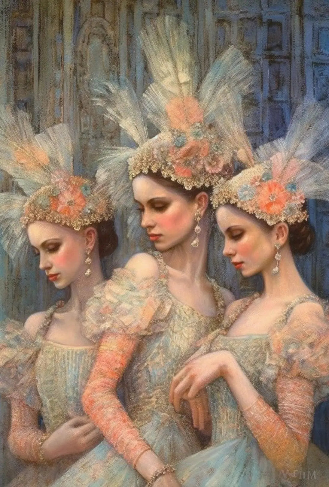 Elegant Historical Women with Elaborate Headdresses Cultural Poster PosterGoat