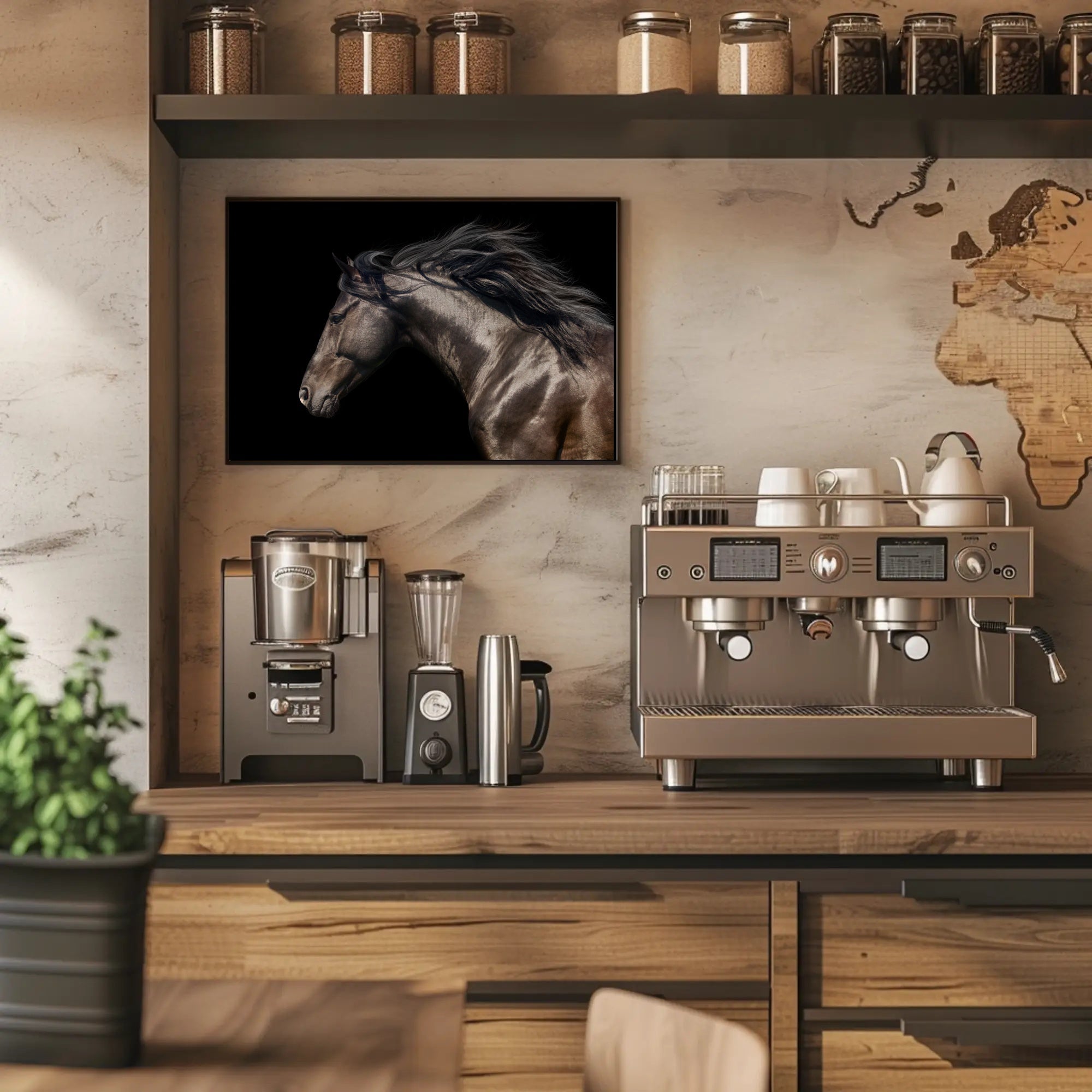 Elegant Horse Head Illustration with Graceful Mane - Animal Poster PosterGoat