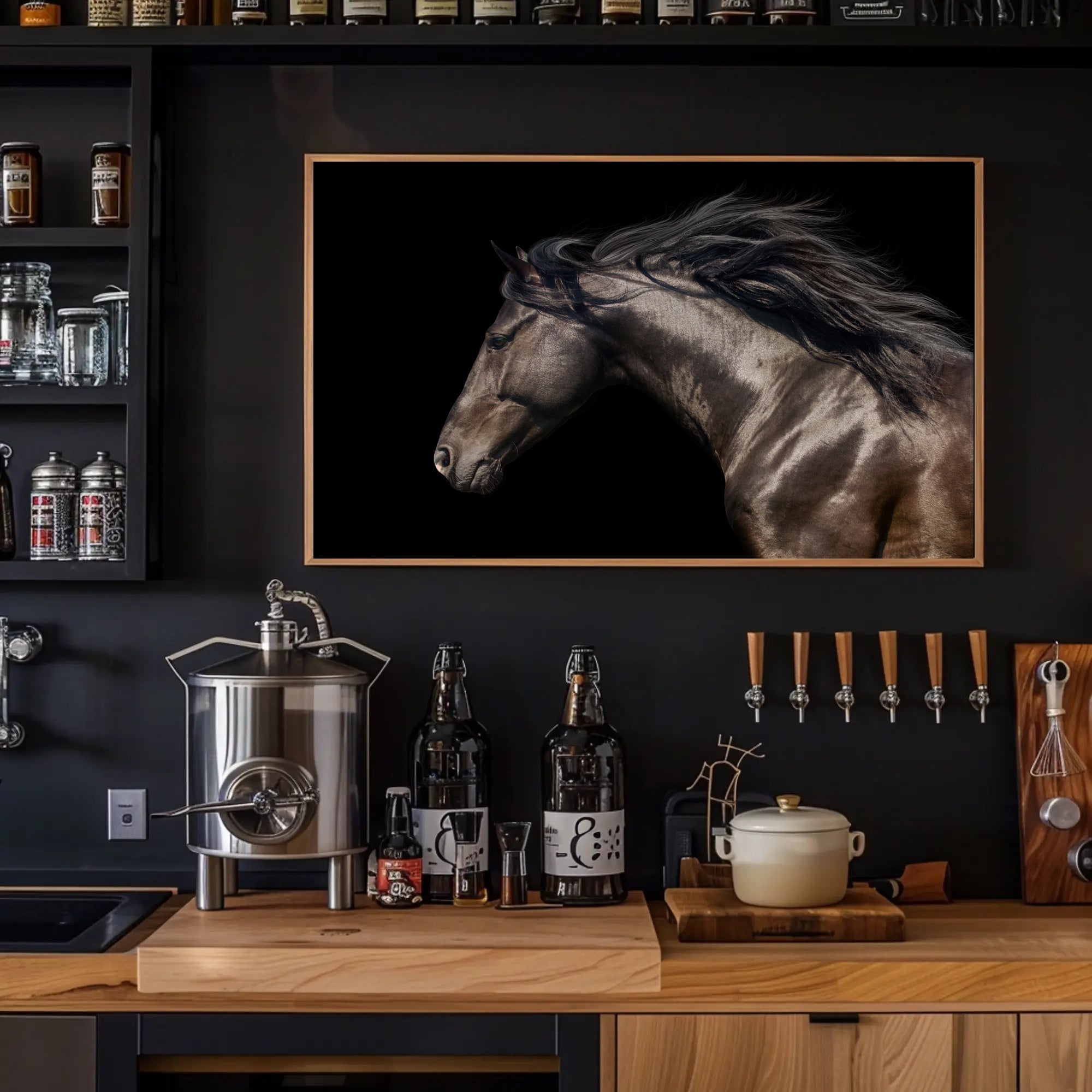 Elegant Horse Head Illustration with Graceful Mane - Animal Poster PosterGoat