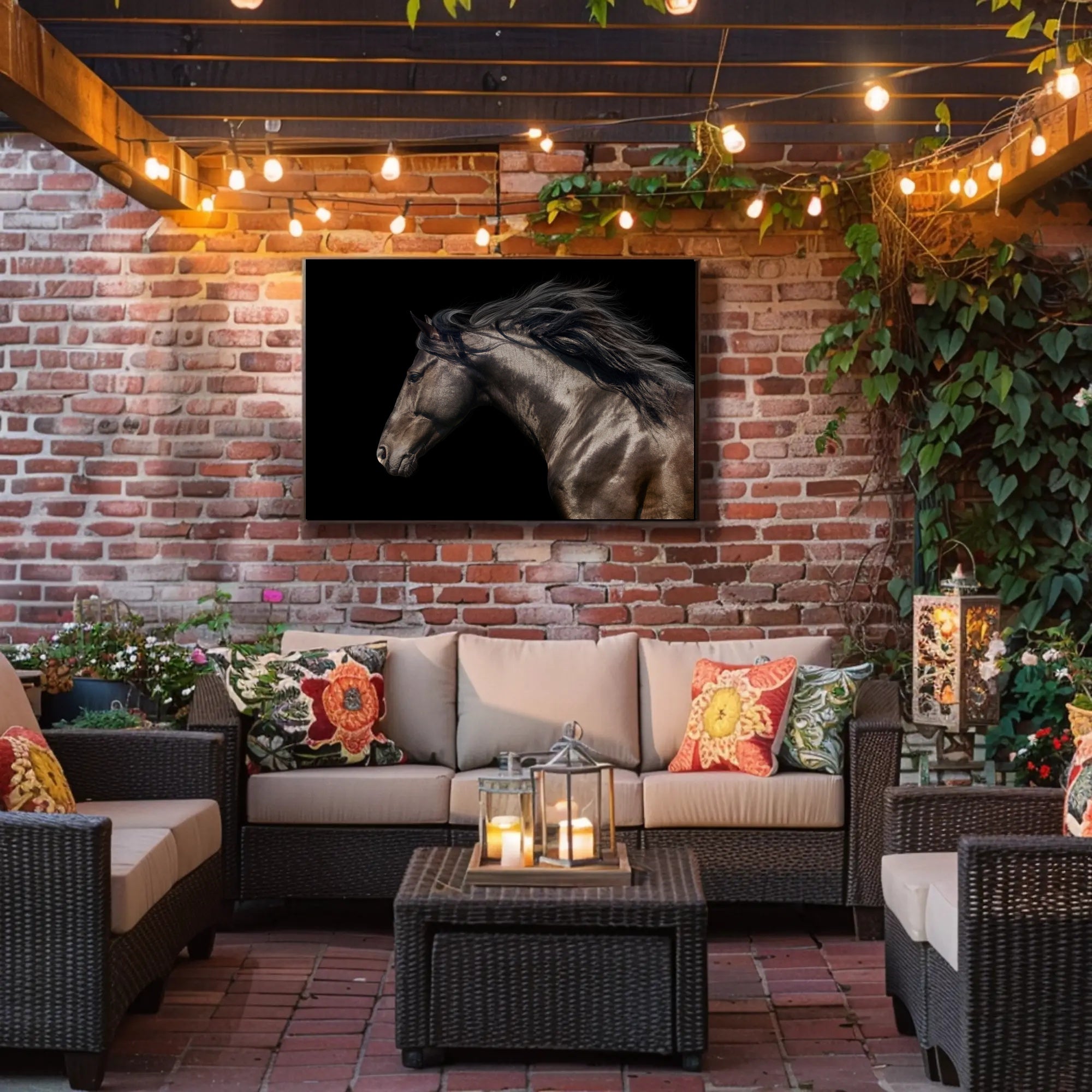 Elegant Horse Head Illustration with Graceful Mane - Animal Poster PosterGoat