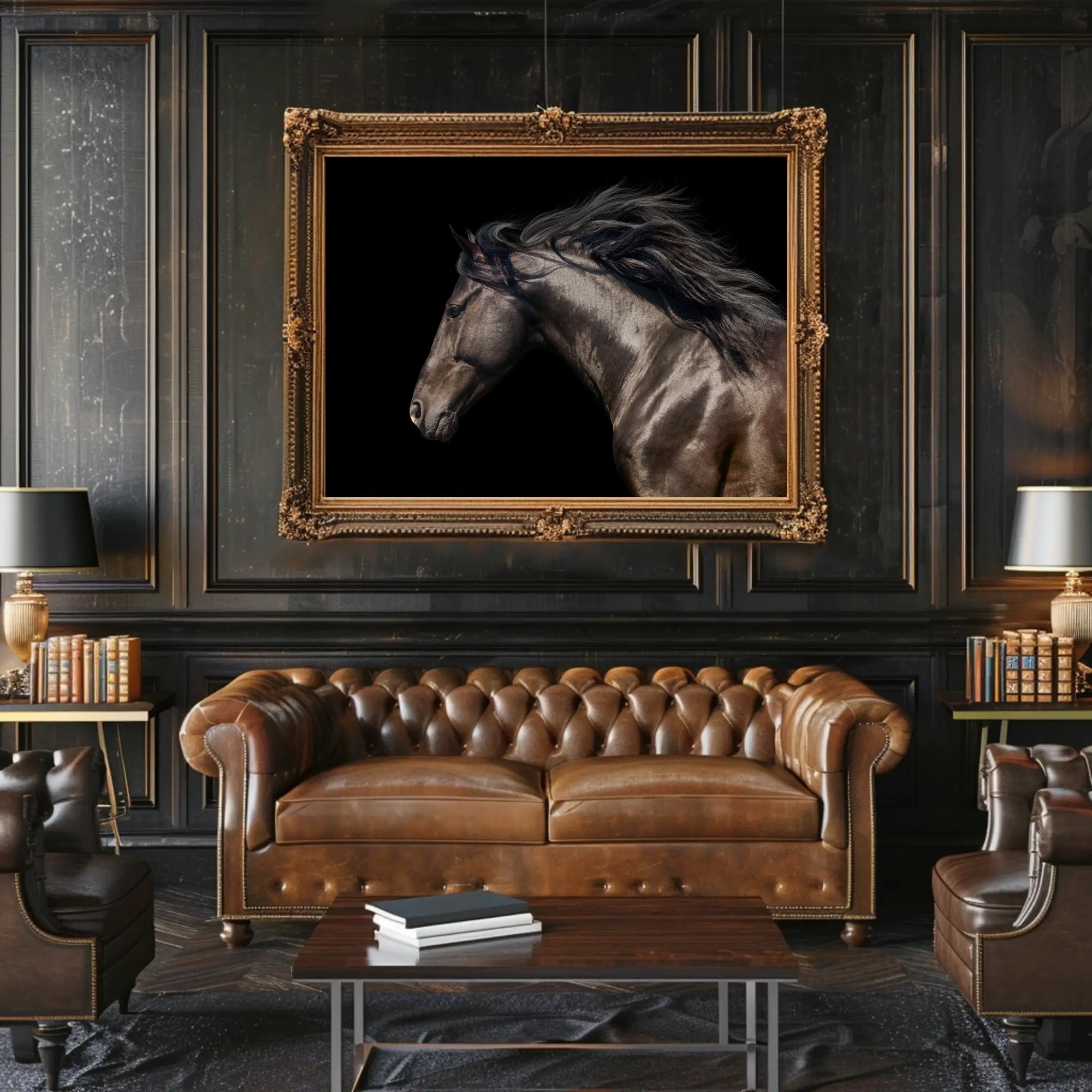 Elegant Horse Head Illustration with Graceful Mane - Animal Poster PosterGoat