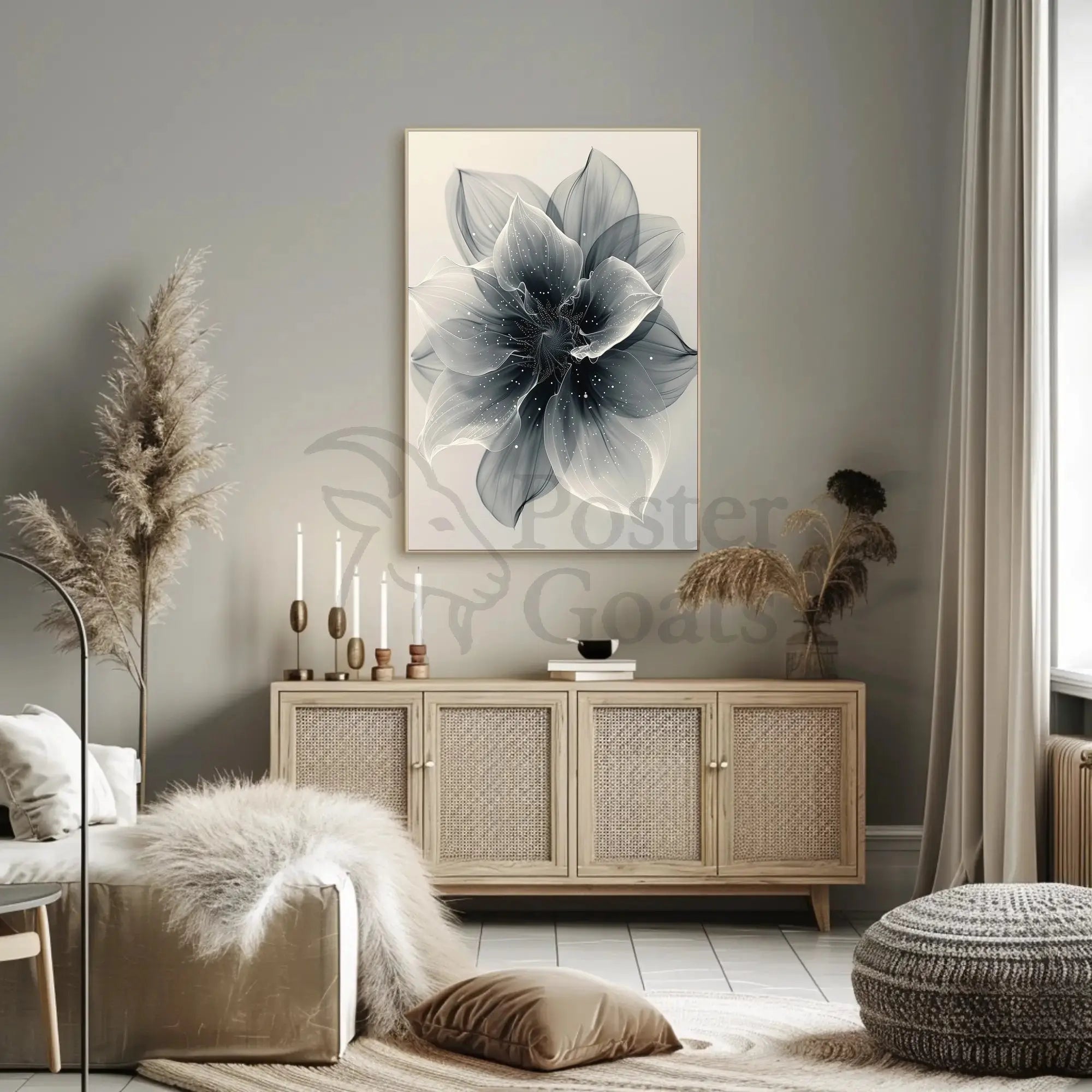 Elegant Monochrome Flower Art Print - Abstract, Artistic Poster PosterGoat