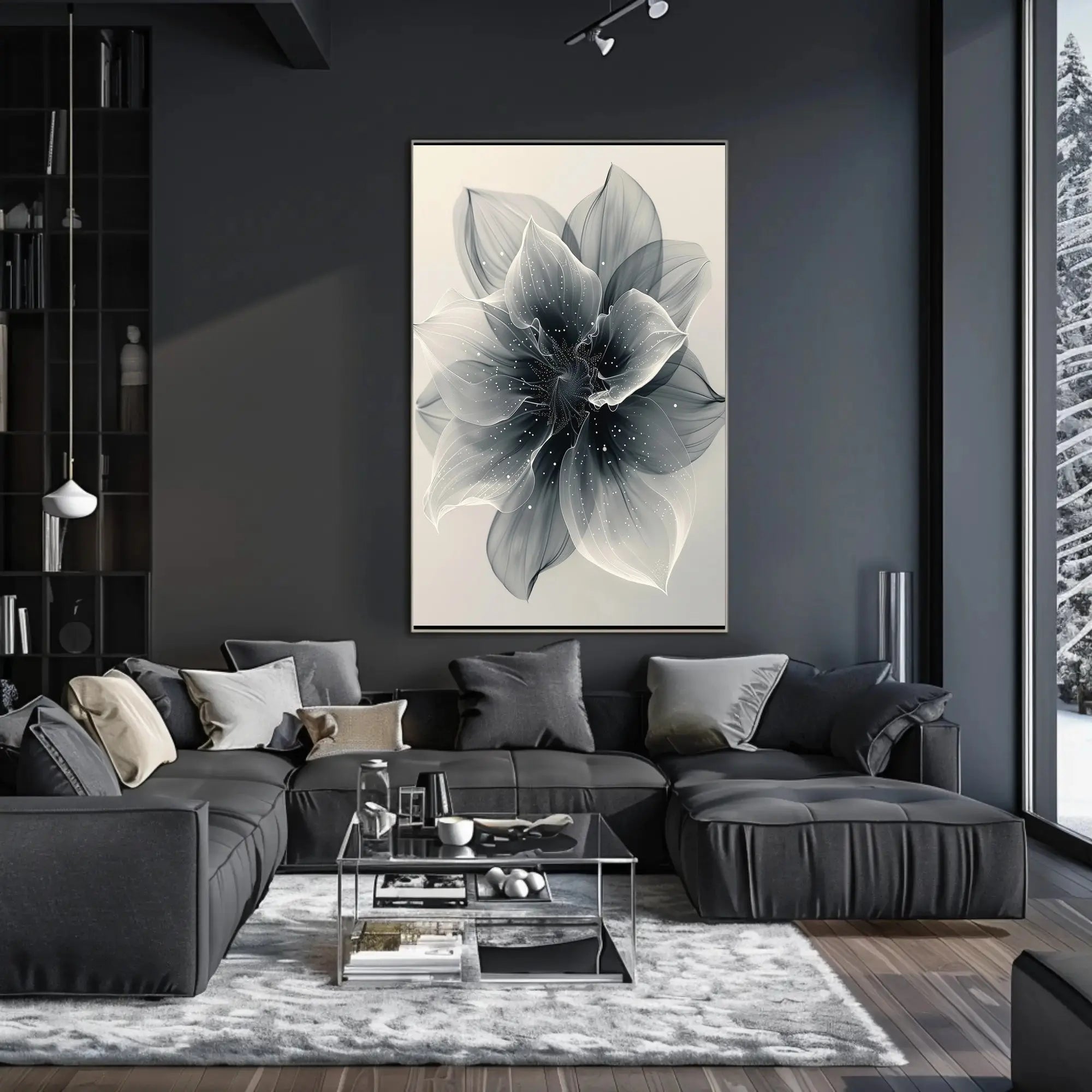 Elegant Monochrome Flower Art Print - Abstract, Artistic Poster PosterGoat