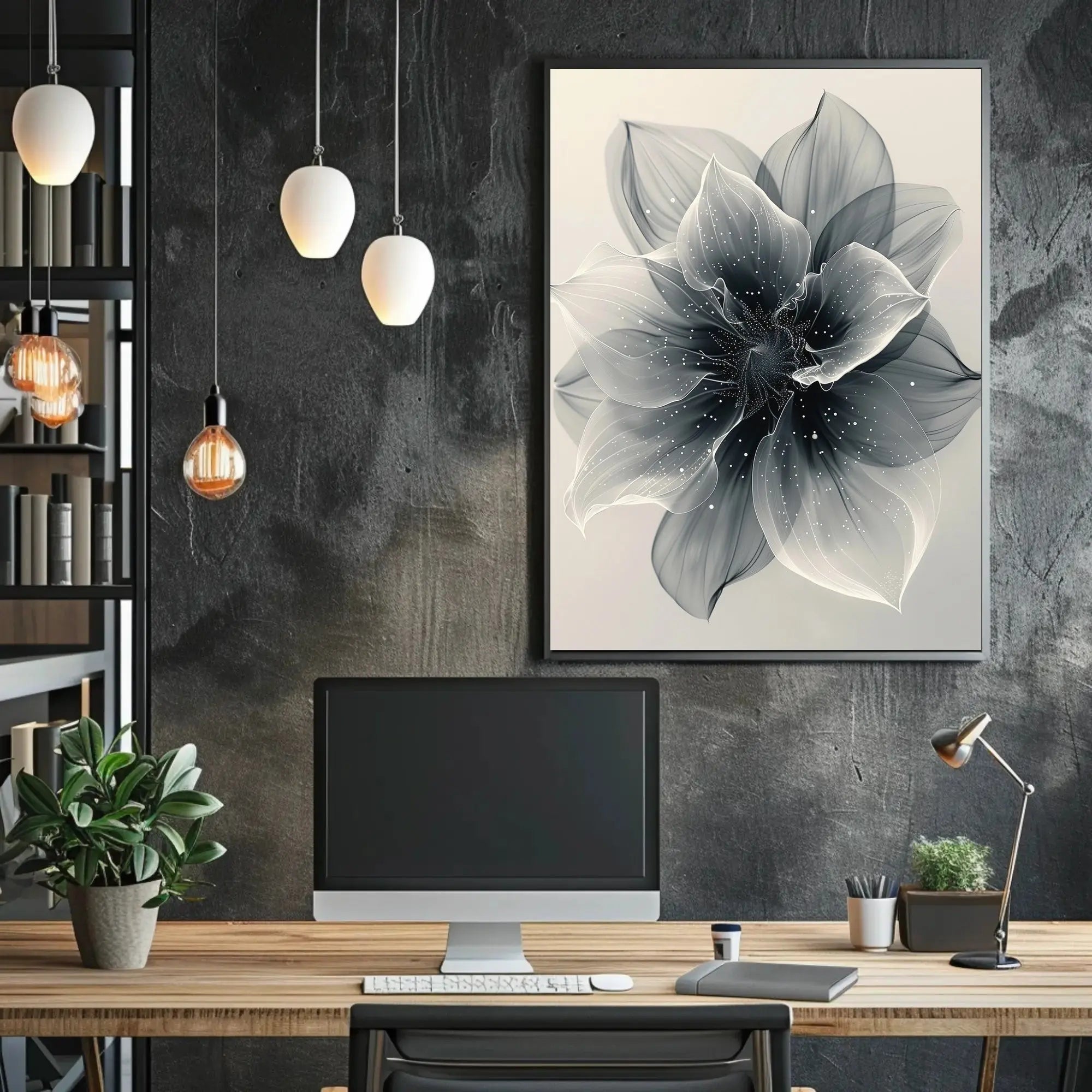 Elegant Monochrome Flower Art Print - Abstract, Artistic Poster PosterGoat