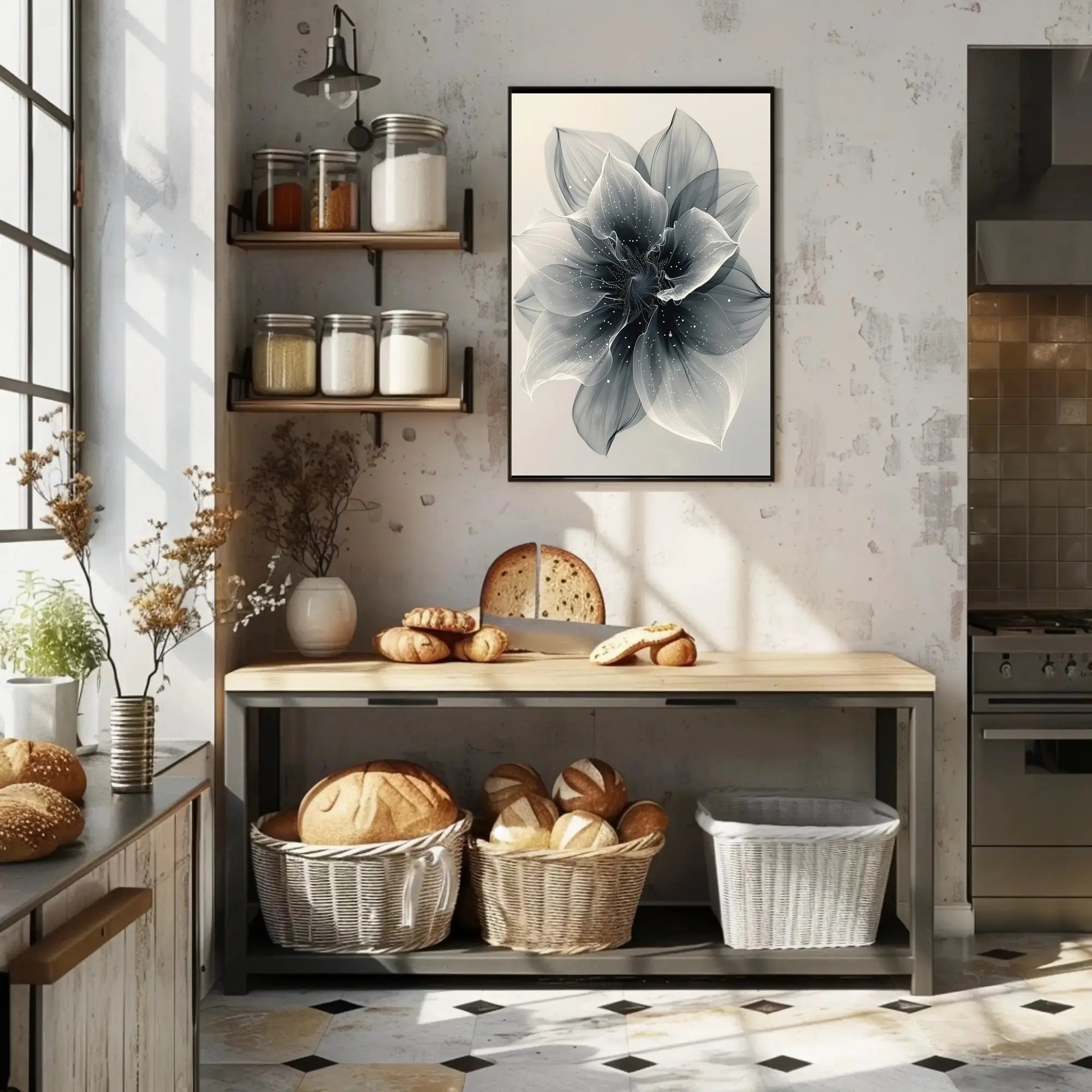 Elegant Monochrome Flower Art Print - Abstract, Artistic Poster PosterGoat