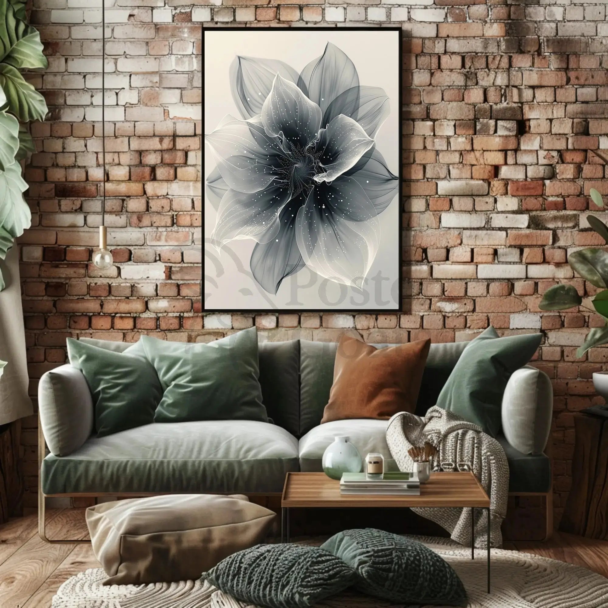 Elegant Monochrome Flower Art Print - Abstract, Artistic Poster PosterGoat
