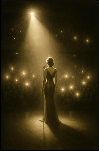 Elegant Performer on Stage Captured in Music Concert Poster PosterGoat