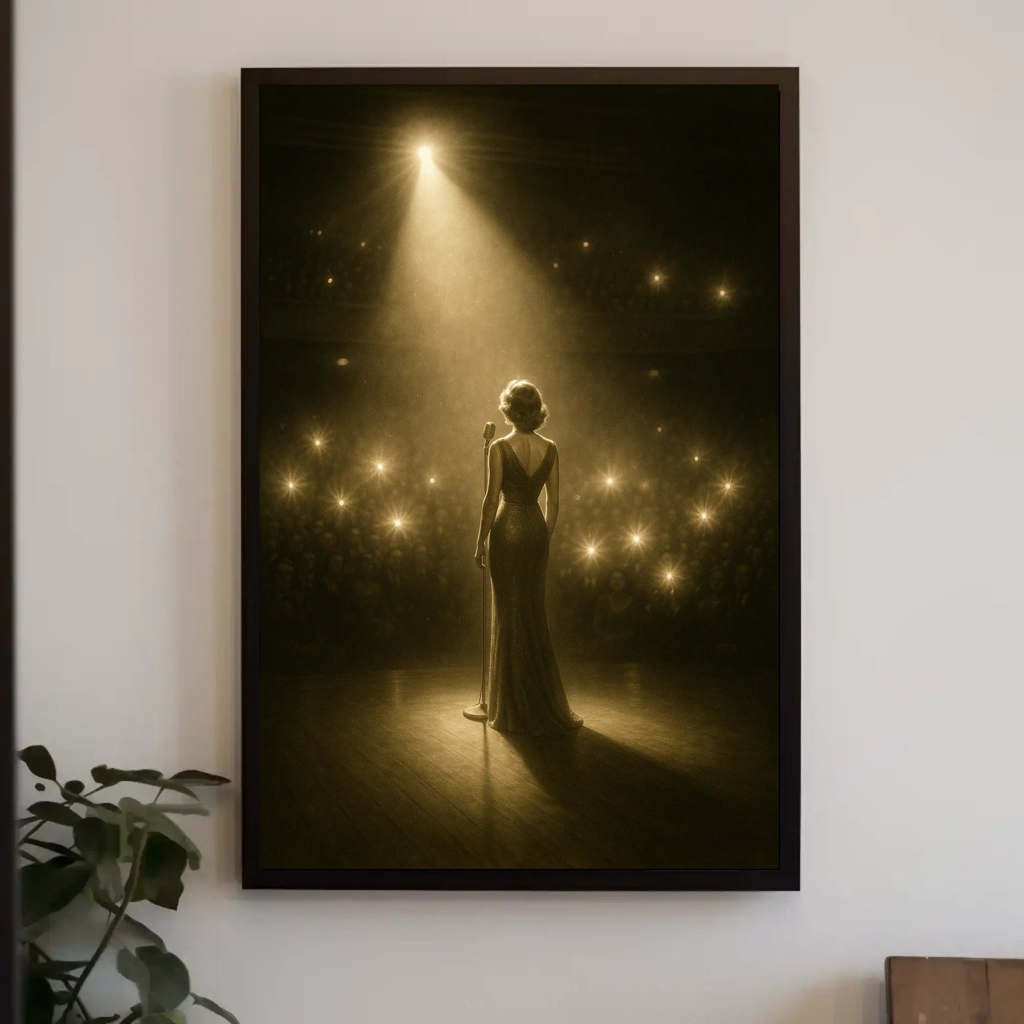 Elegant Performer on Stage Captured in Music Concert Poster PosterGoat