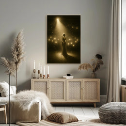 Elegant Performer on Stage Captured in Music Concert Poster PosterGoat