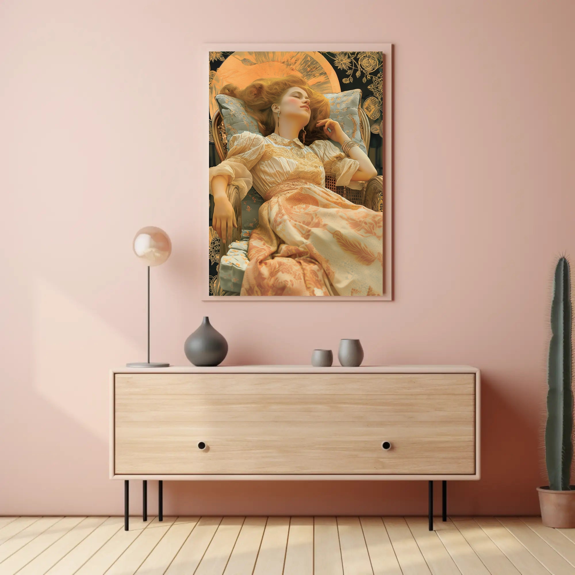 Elegant Reclining Woman in Vintage Dress Artistic Poster PosterGoat