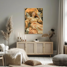 Elegant Reclining Woman in Vintage Dress Artistic Poster PosterGoat
