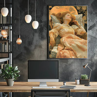Elegant Reclining Woman in Vintage Dress Artistic Poster PosterGoat