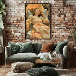 Elegant Reclining Woman in Vintage Dress Artistic Poster PosterGoat