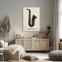 Elegant Saxophone Minimalist Design Artistic or Pop Culture Poster PosterGoat
