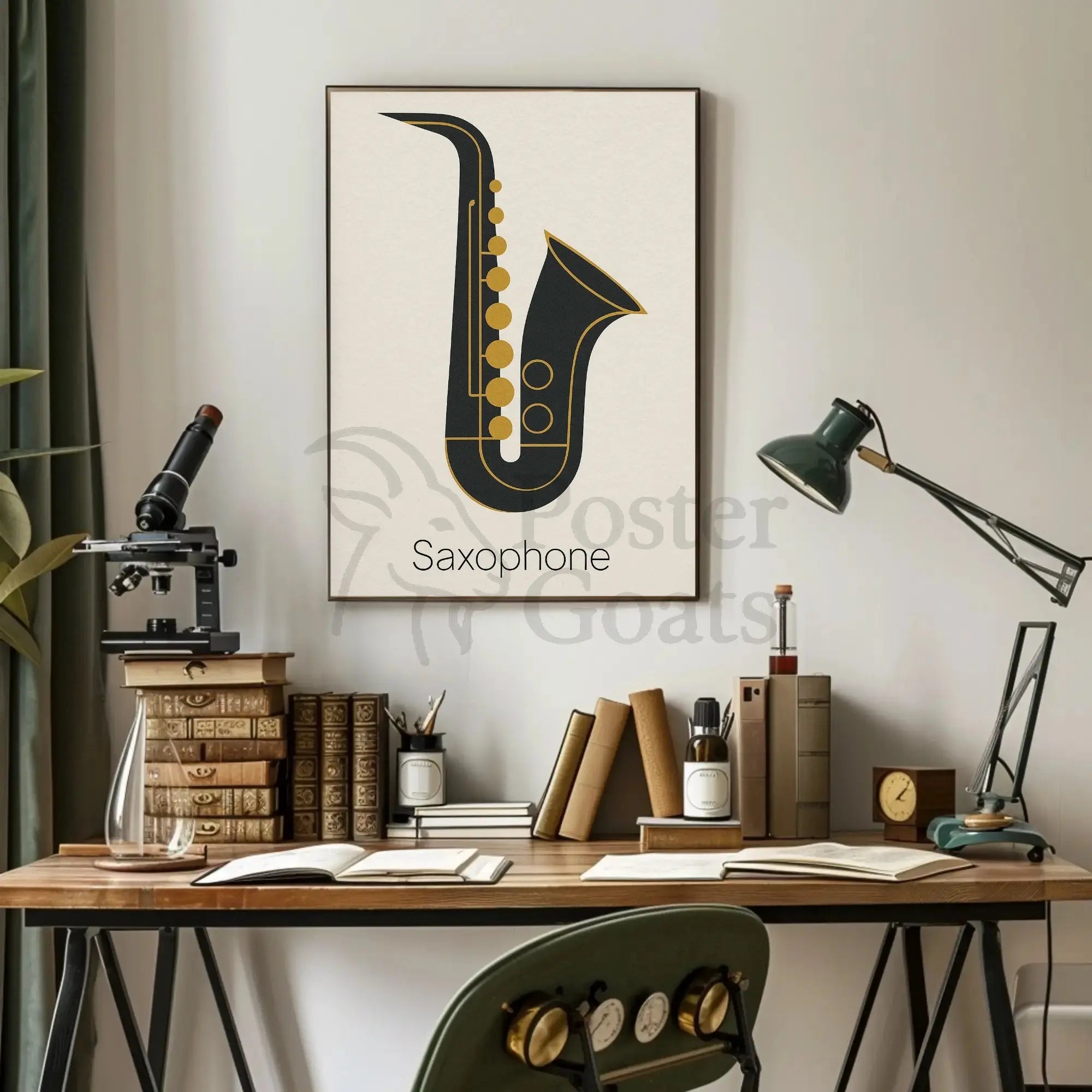 Elegant Saxophone Minimalist Design Artistic or Pop Culture Poster PosterGoat