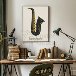 Elegant Saxophone Minimalist Design Artistic or Pop Culture Poster PosterGoat