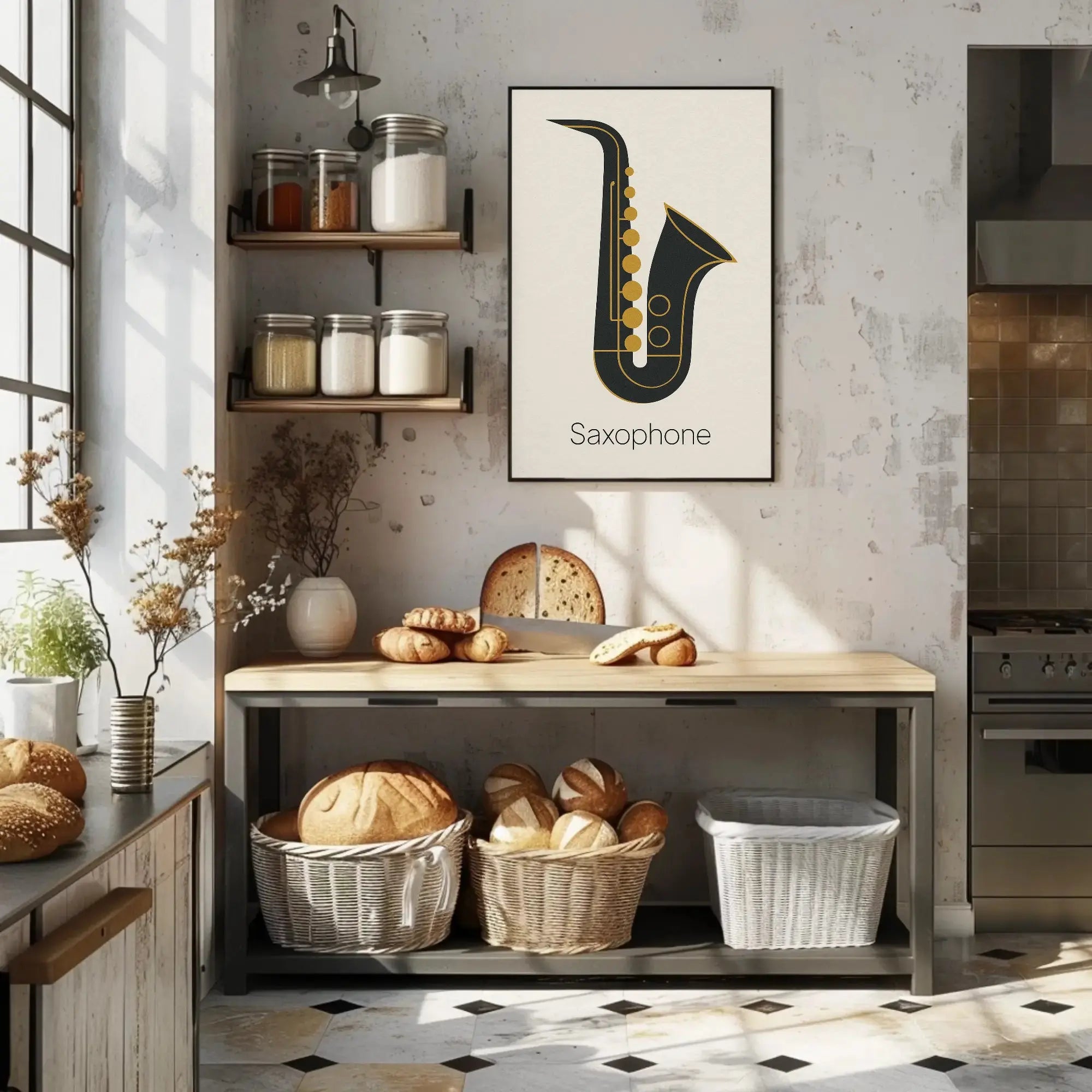 Elegant Saxophone Minimalist Design Artistic or Pop Culture Poster PosterGoat