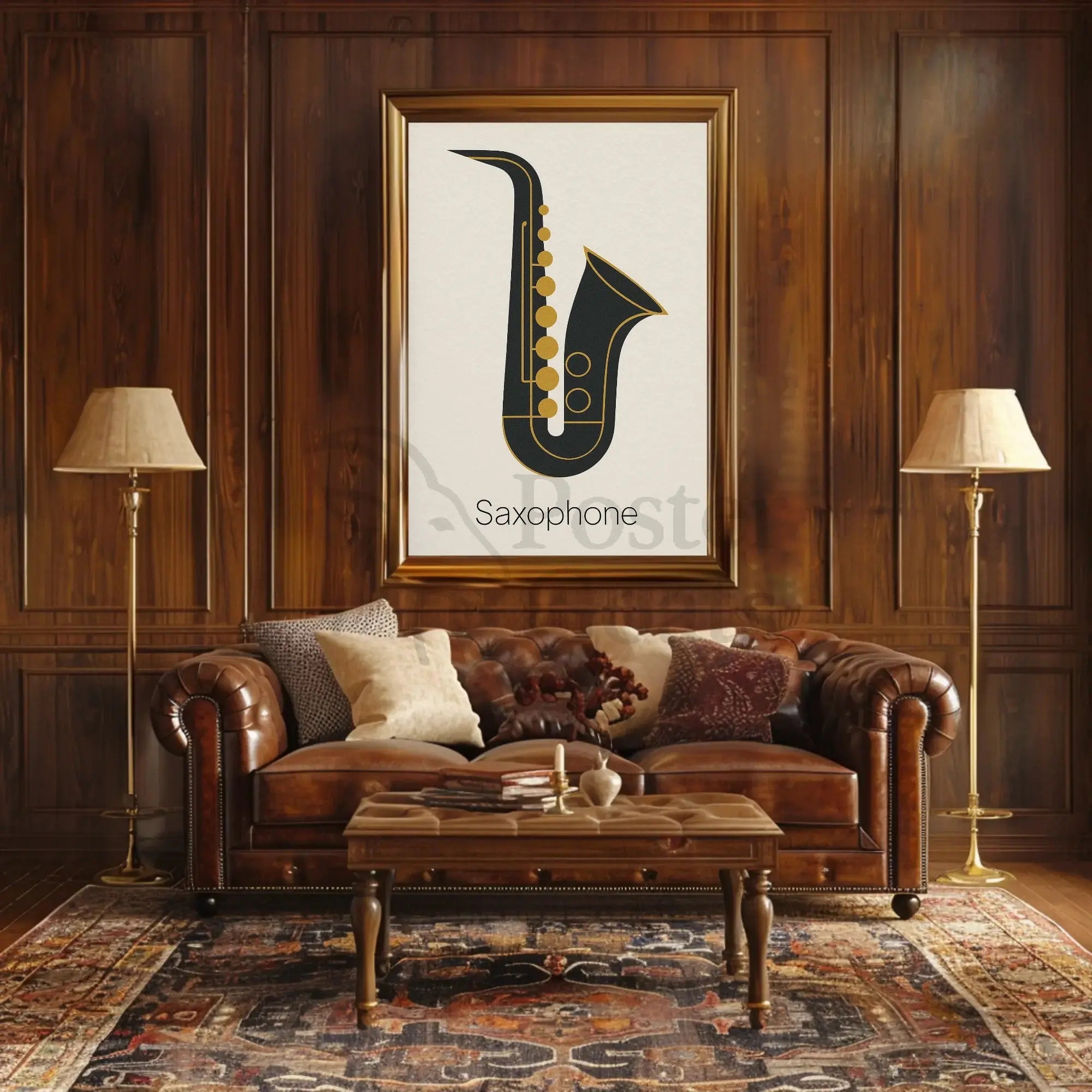 Elegant Saxophone Minimalist Design Artistic or Pop Culture Poster PosterGoat