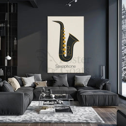 Elegant Saxophone Minimalist Design Artistic or Pop Culture Poster PosterGoat