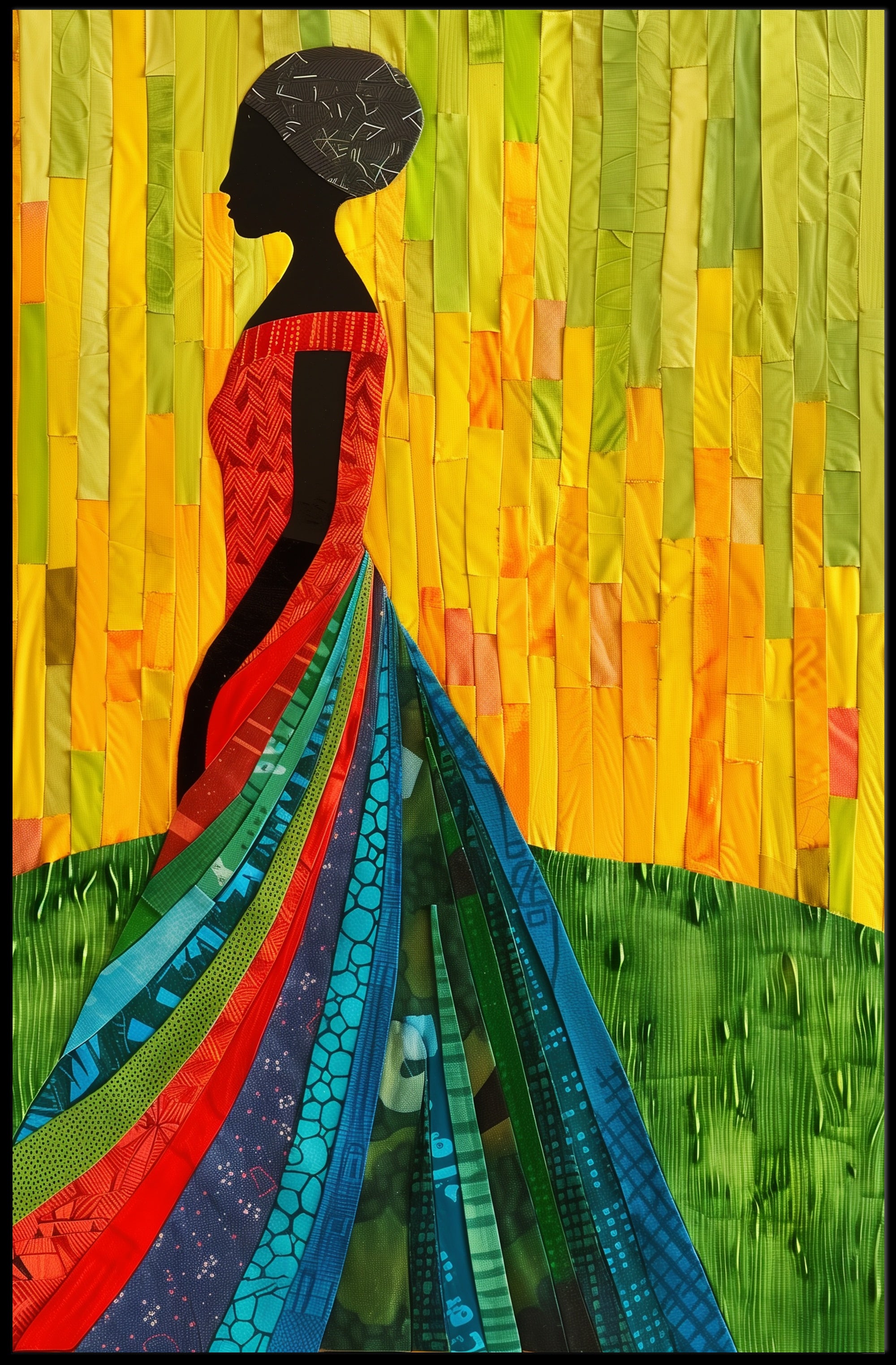 Elegant Silhouette in Vibrant Dress Art Poster PosterGoat