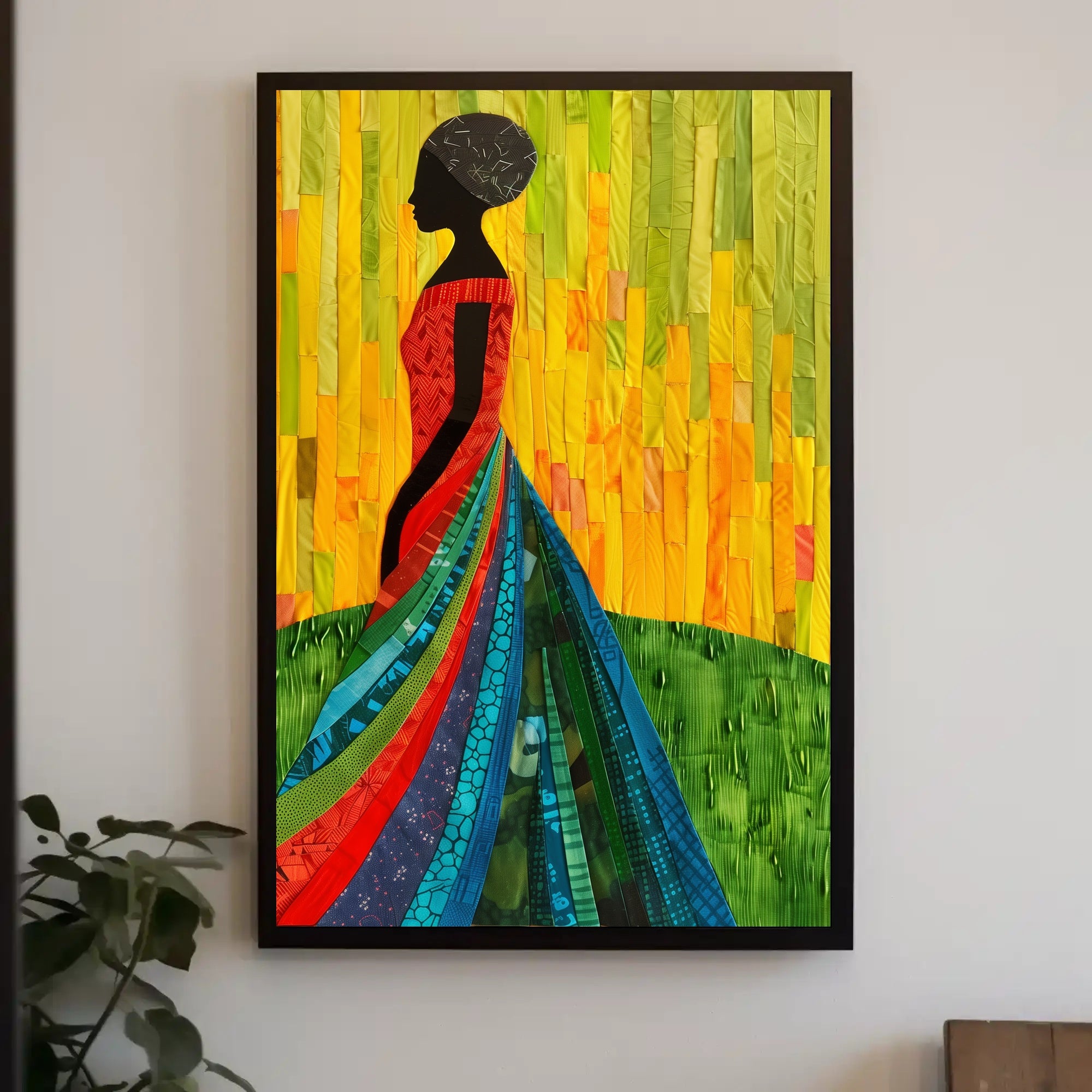 Elegant Silhouette in Vibrant Dress Art Poster PosterGoat
