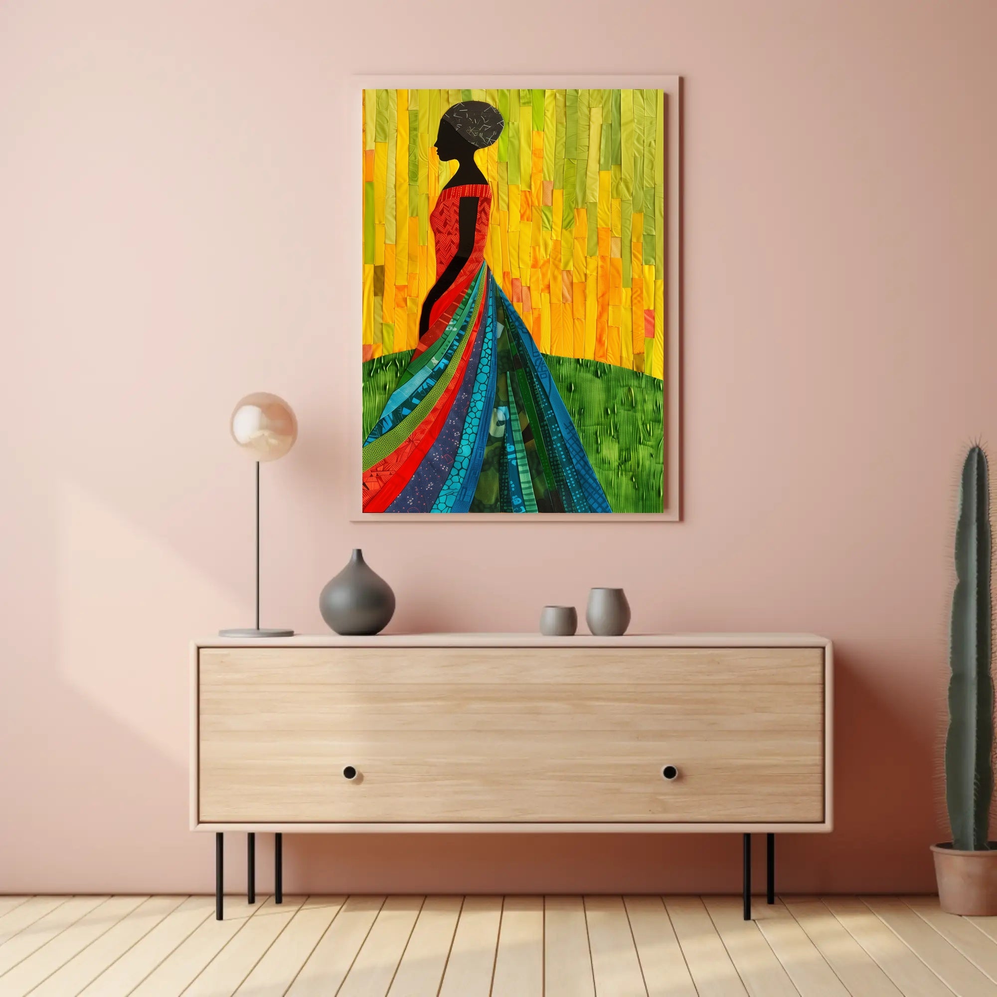 Elegant Silhouette in Vibrant Dress Art Poster PosterGoat