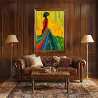 Elegant Silhouette in Vibrant Dress Art Poster PosterGoat