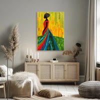 Elegant Silhouette in Vibrant Dress Art Poster PosterGoat