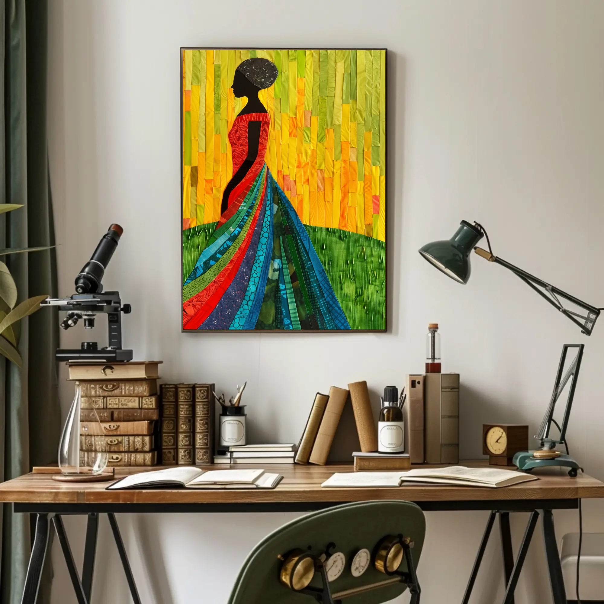 Elegant Silhouette in Vibrant Dress Art Poster PosterGoat
